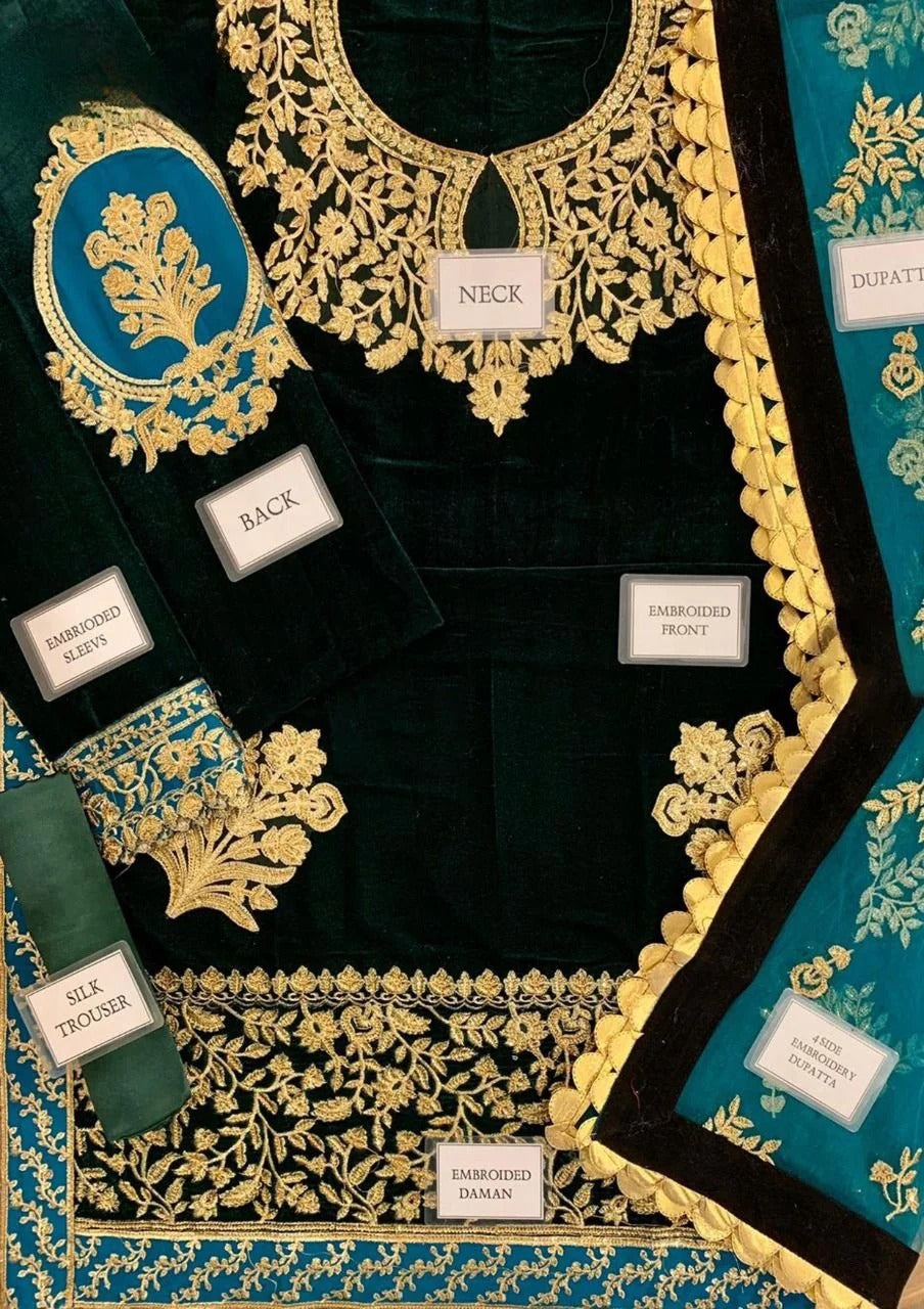 Designer wear Heavy Embroidered Velvet Suit 3 Pcs Unstitched SP-0018