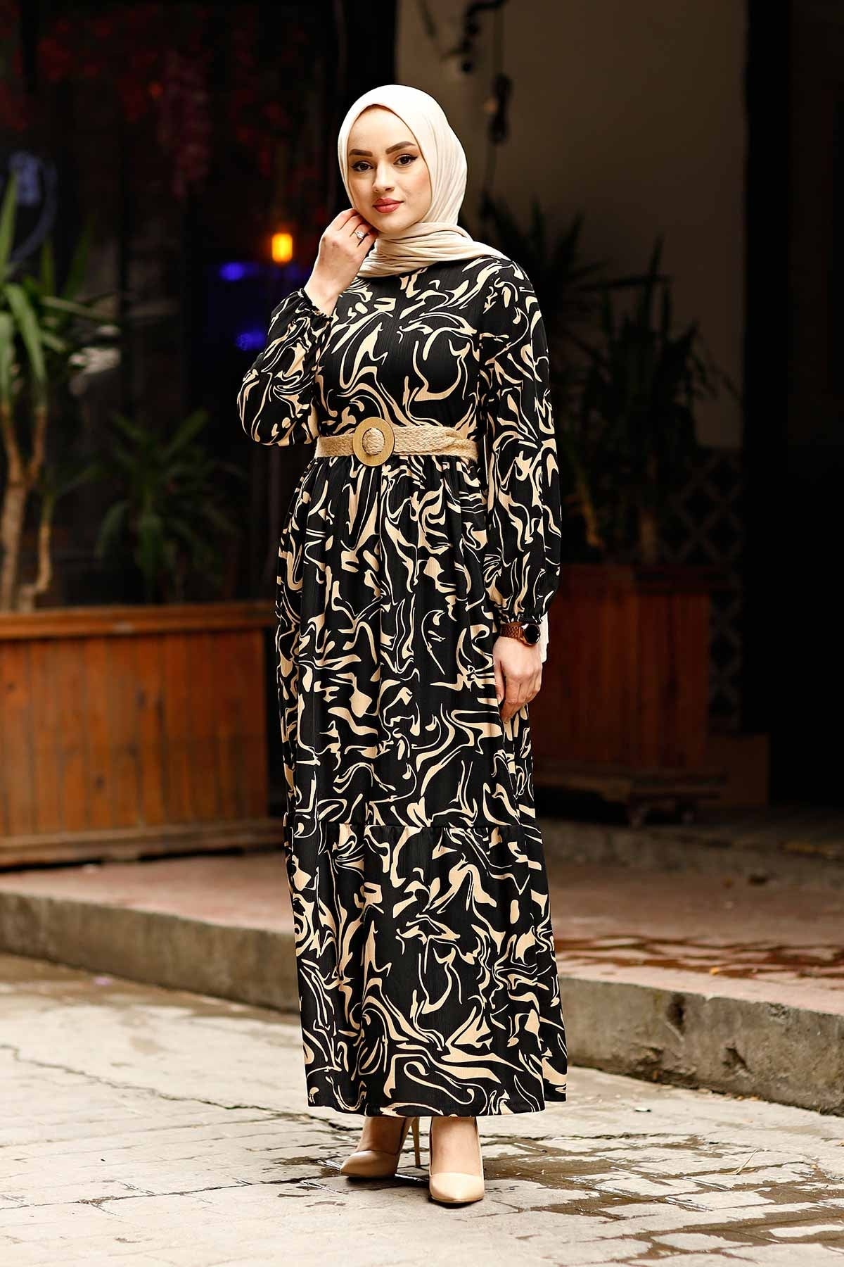 Wave PatternTurkish Abaya Dress
