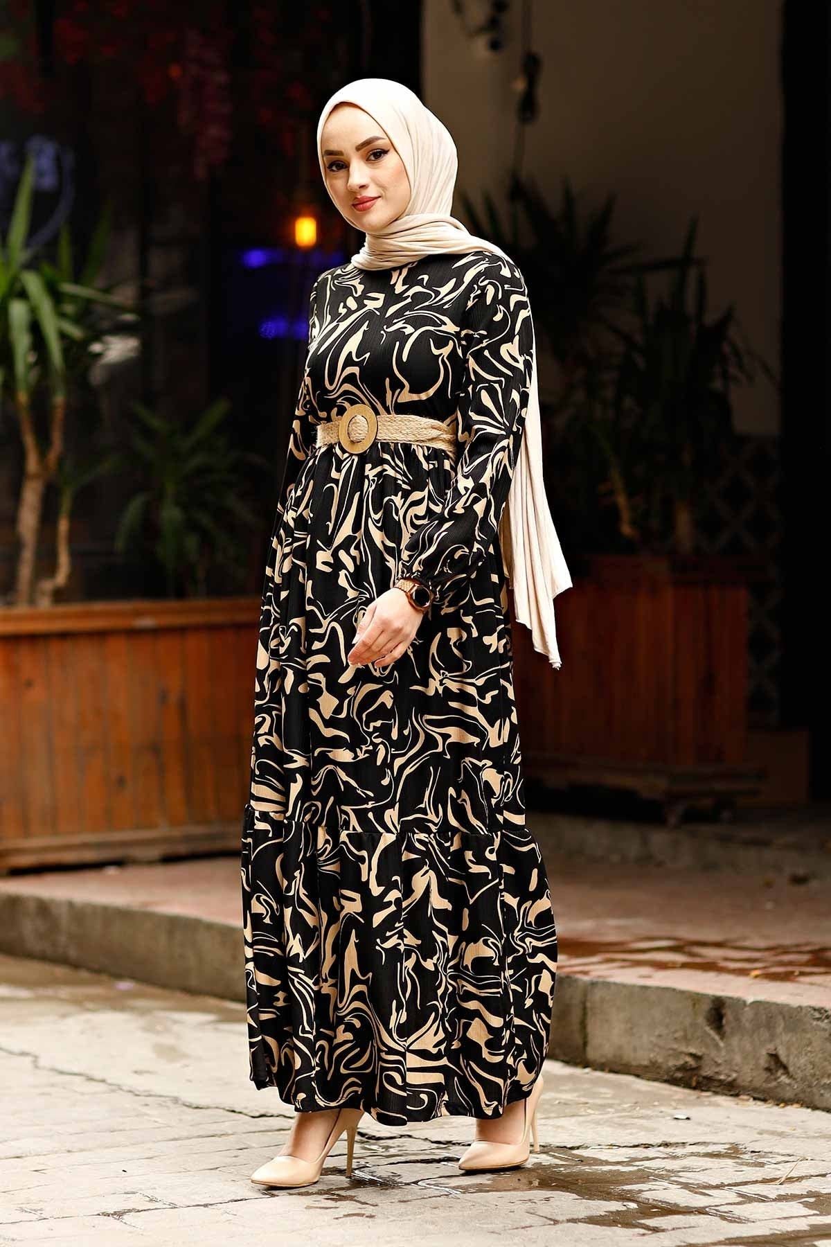 Wave PatternTurkish Abaya Dress