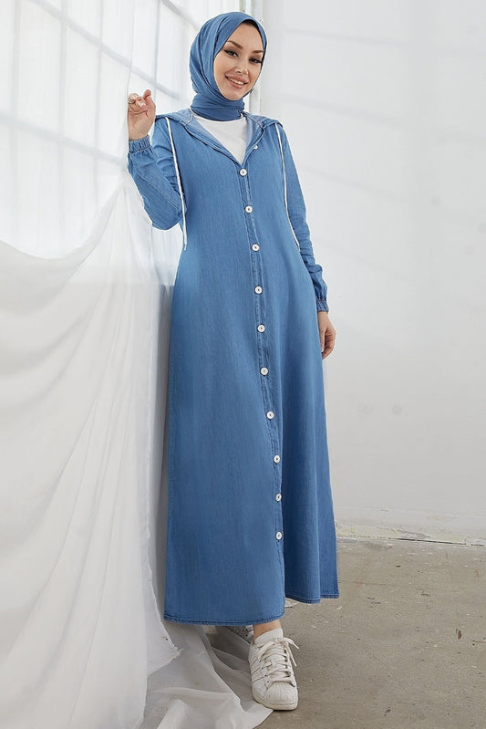 Elmas Denim Hoodie Abaya