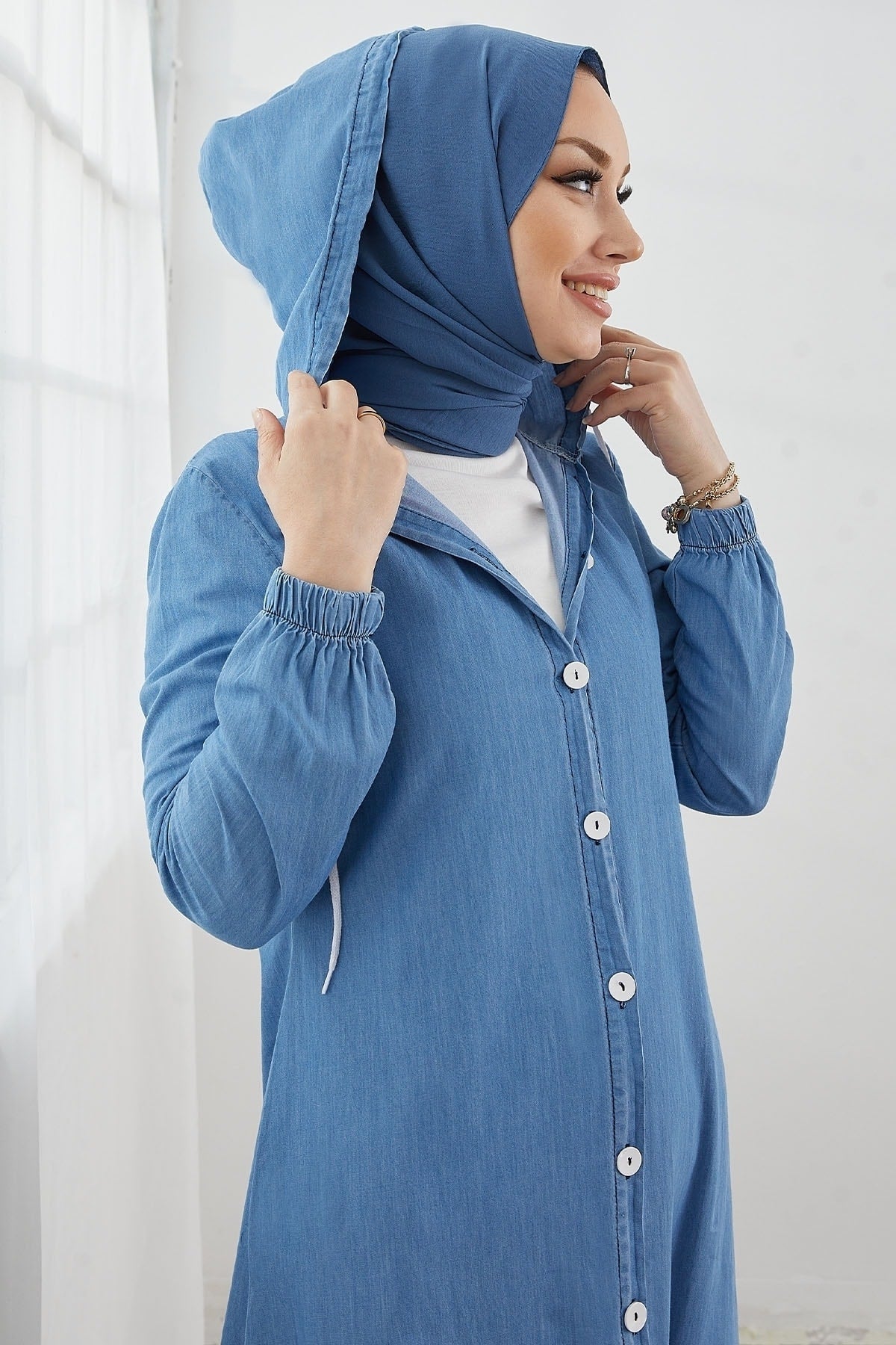 Elmas Denim Hoodie Abaya