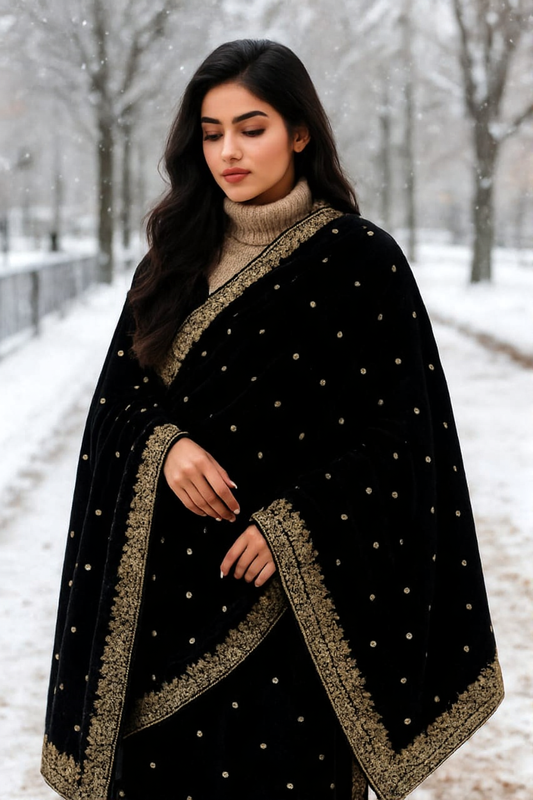 Embroidered Velvet Shawl