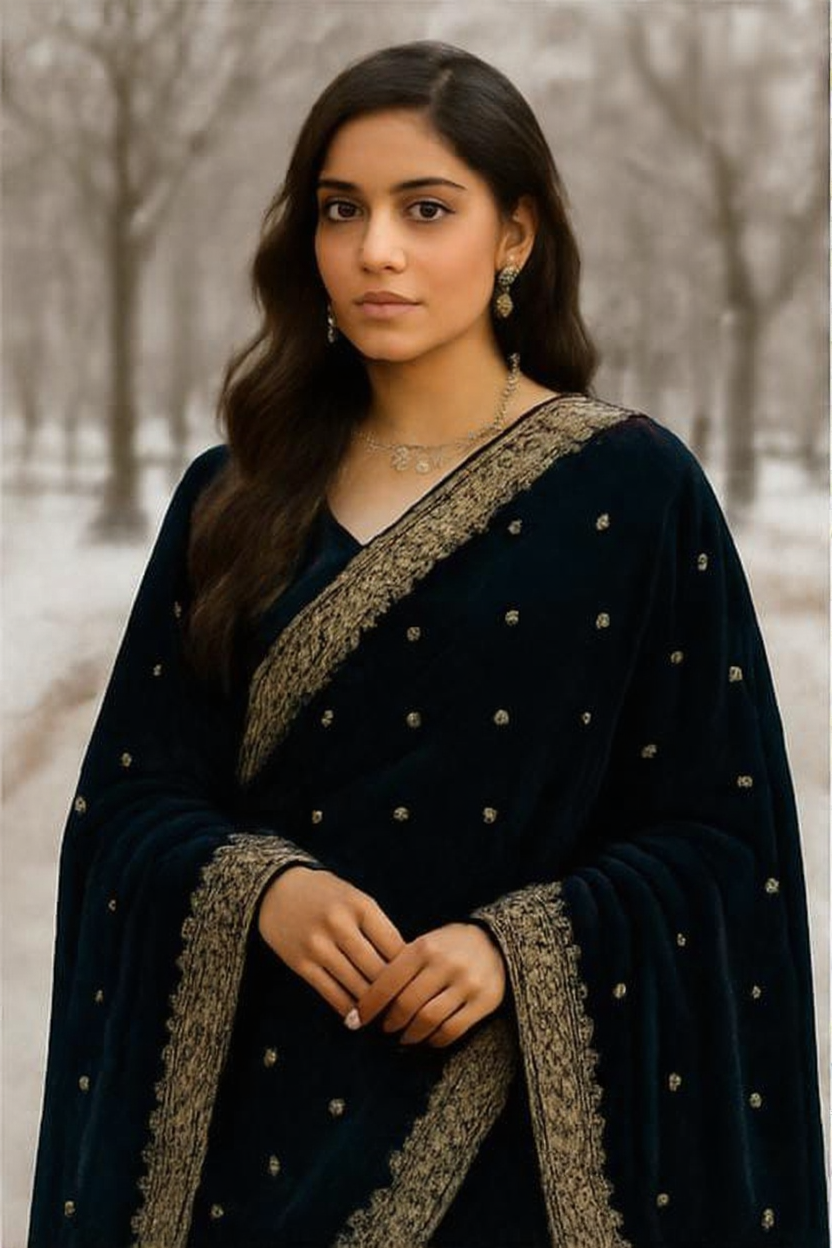 Embroidered Velvet Shawl