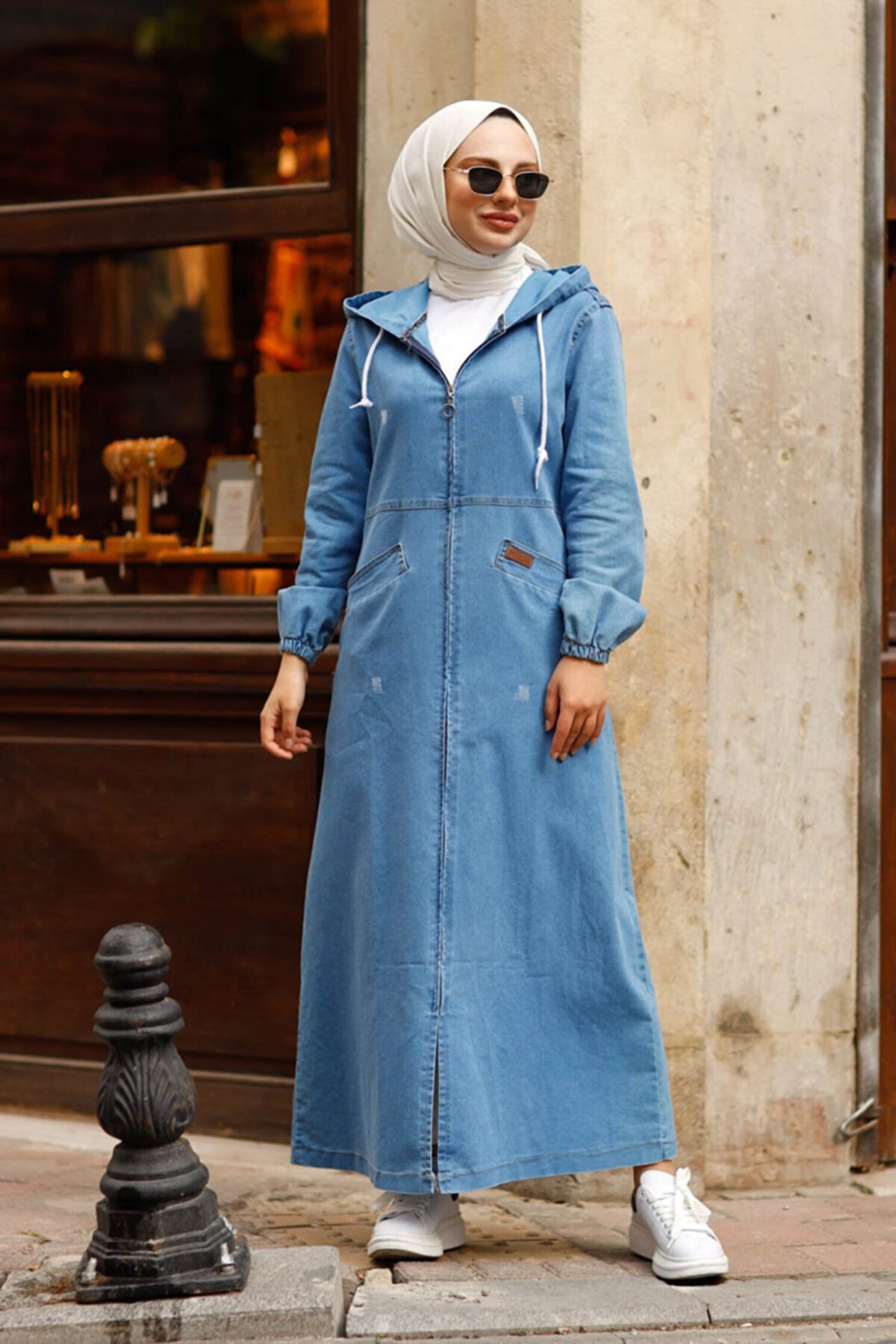 Aylin Denim Hoodie Abaya