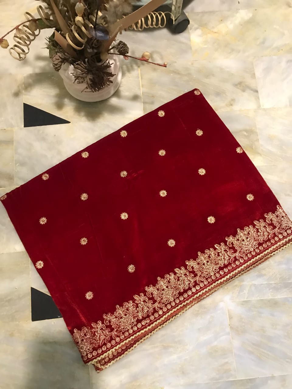 Embroidered Velvet Shawl