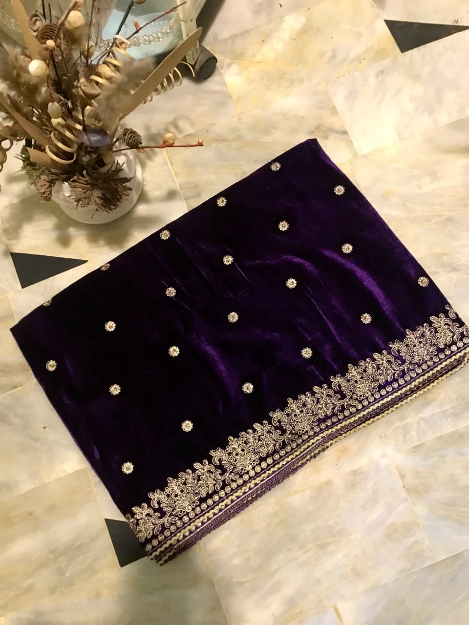 Embroidered Velvet Shawl
