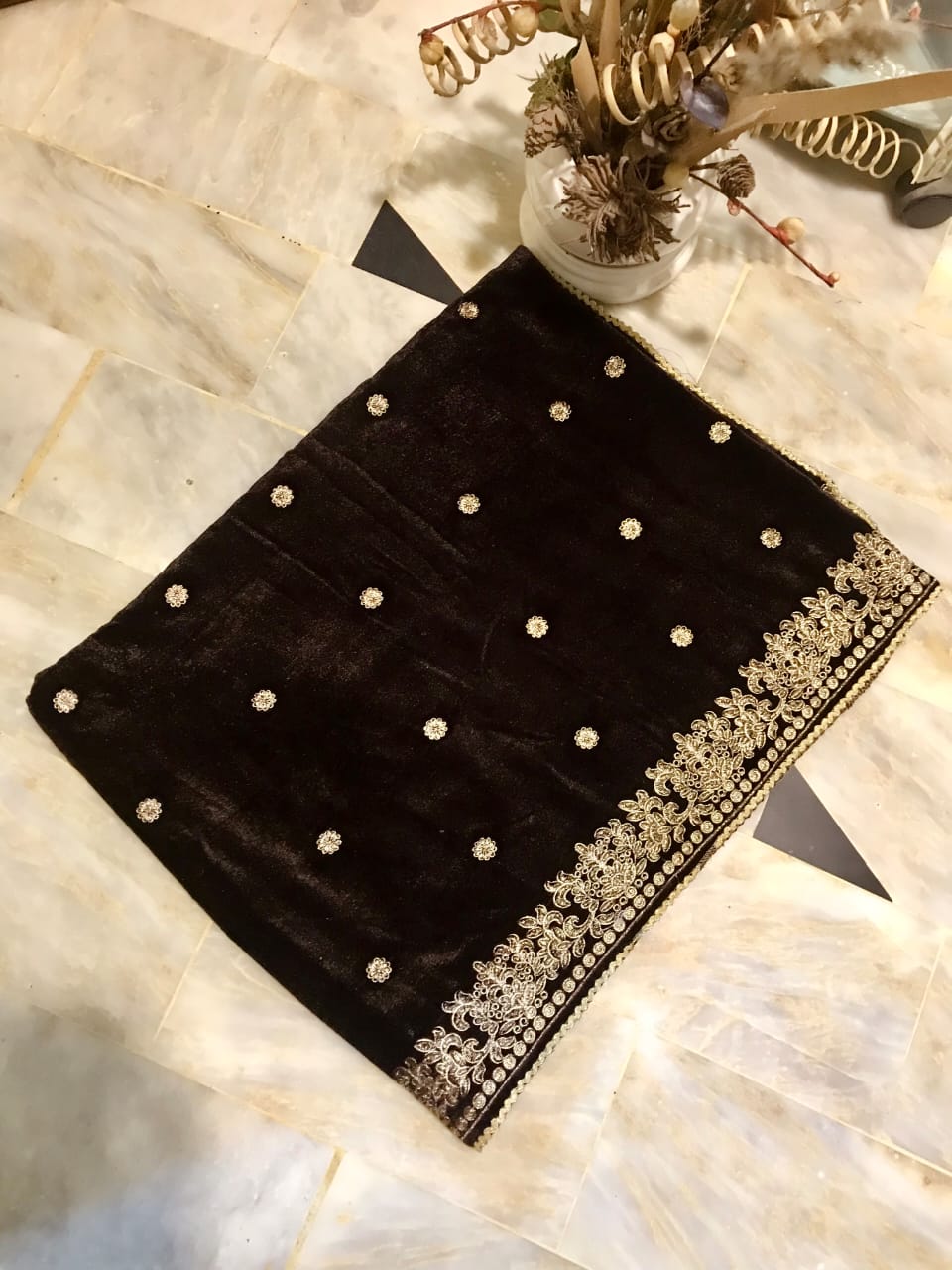 Embroidered Velvet Shawl