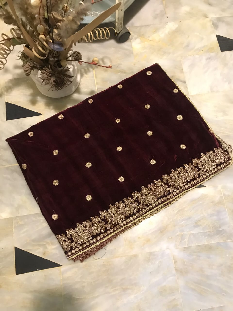 Embroidered Velvet Shawl