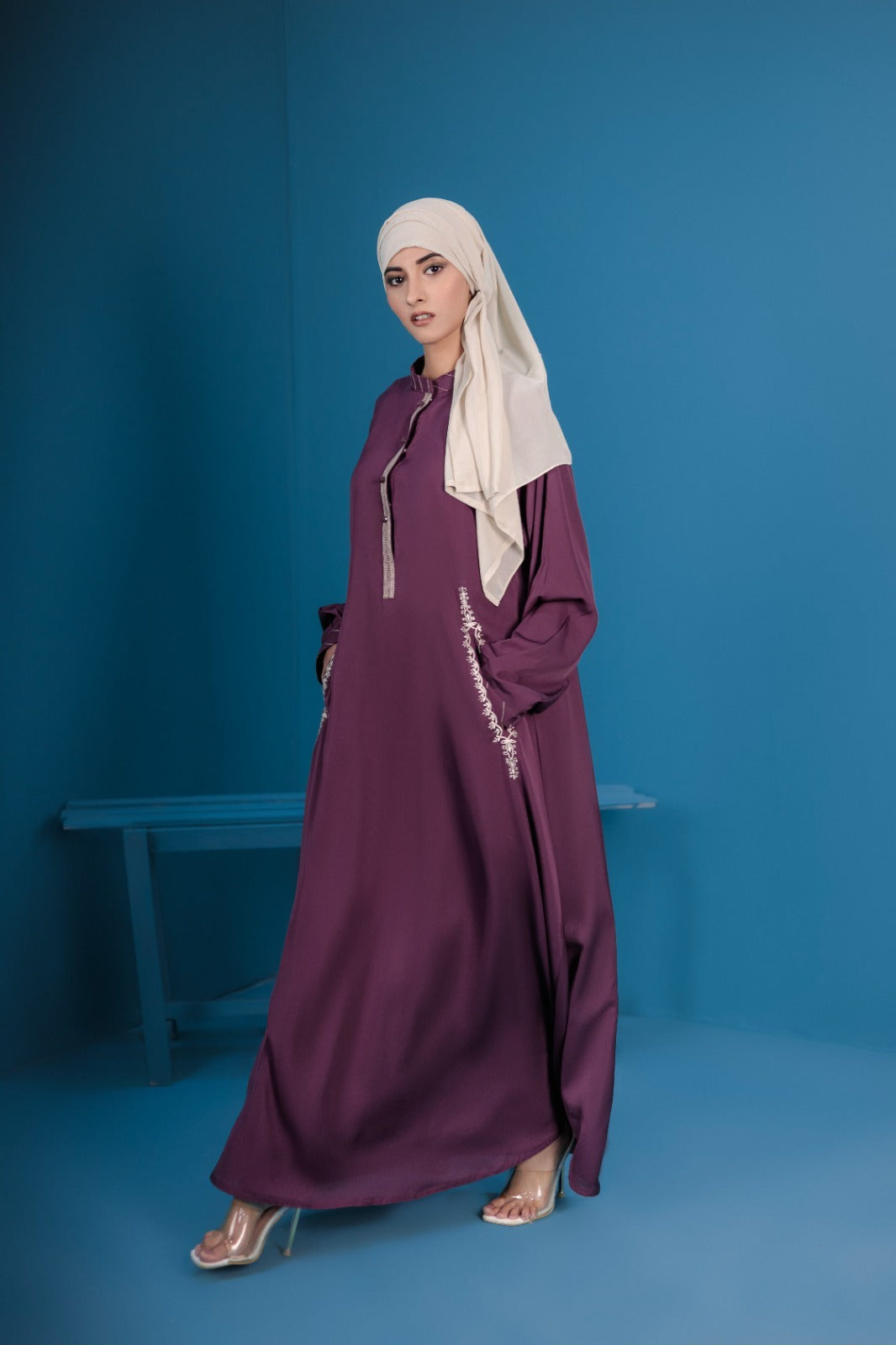 Embroided Purple Abaya