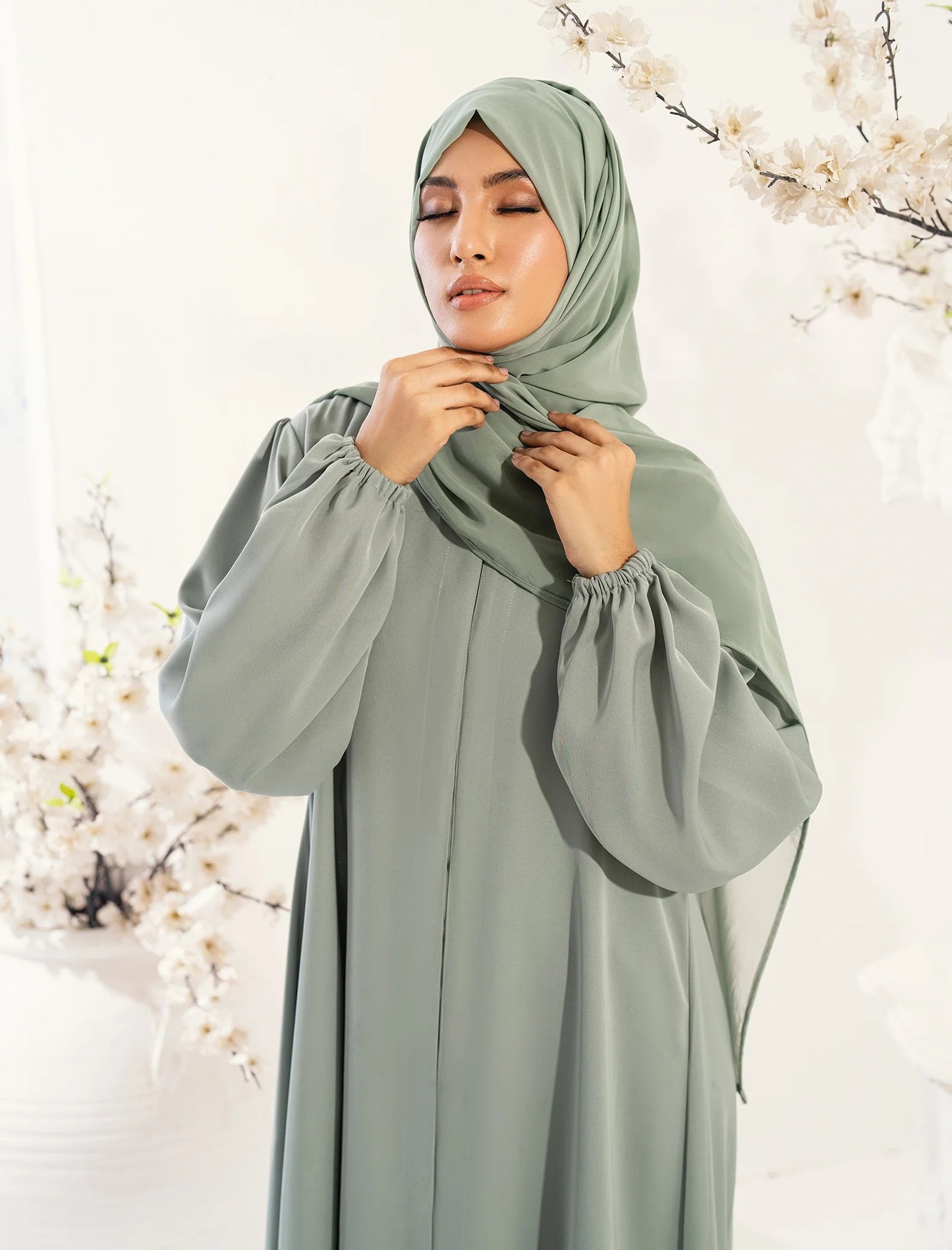 Dusty Mint Front Open Abaya