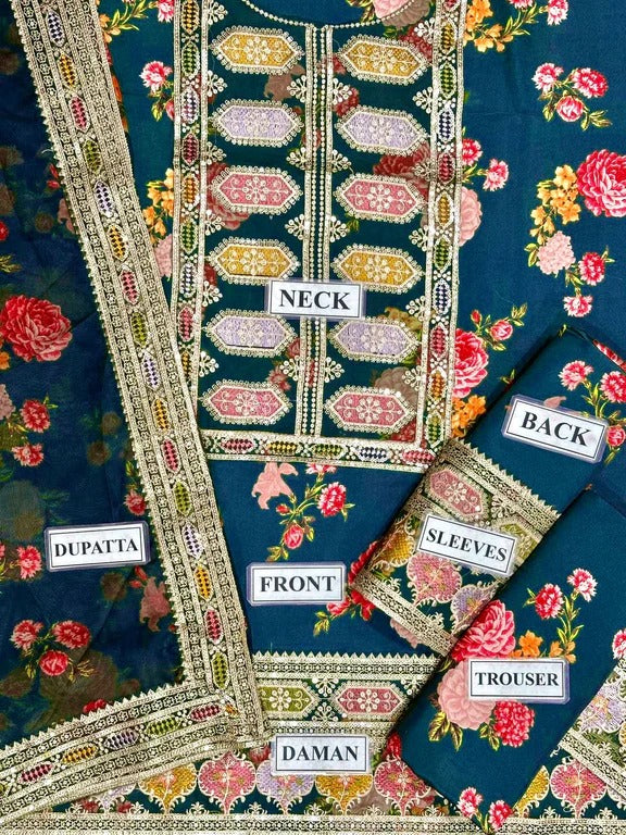 Floral Embroidered Shalwar Kameez 3 Pcs Unstitched suit – Viral Kareena Kapoor Dress