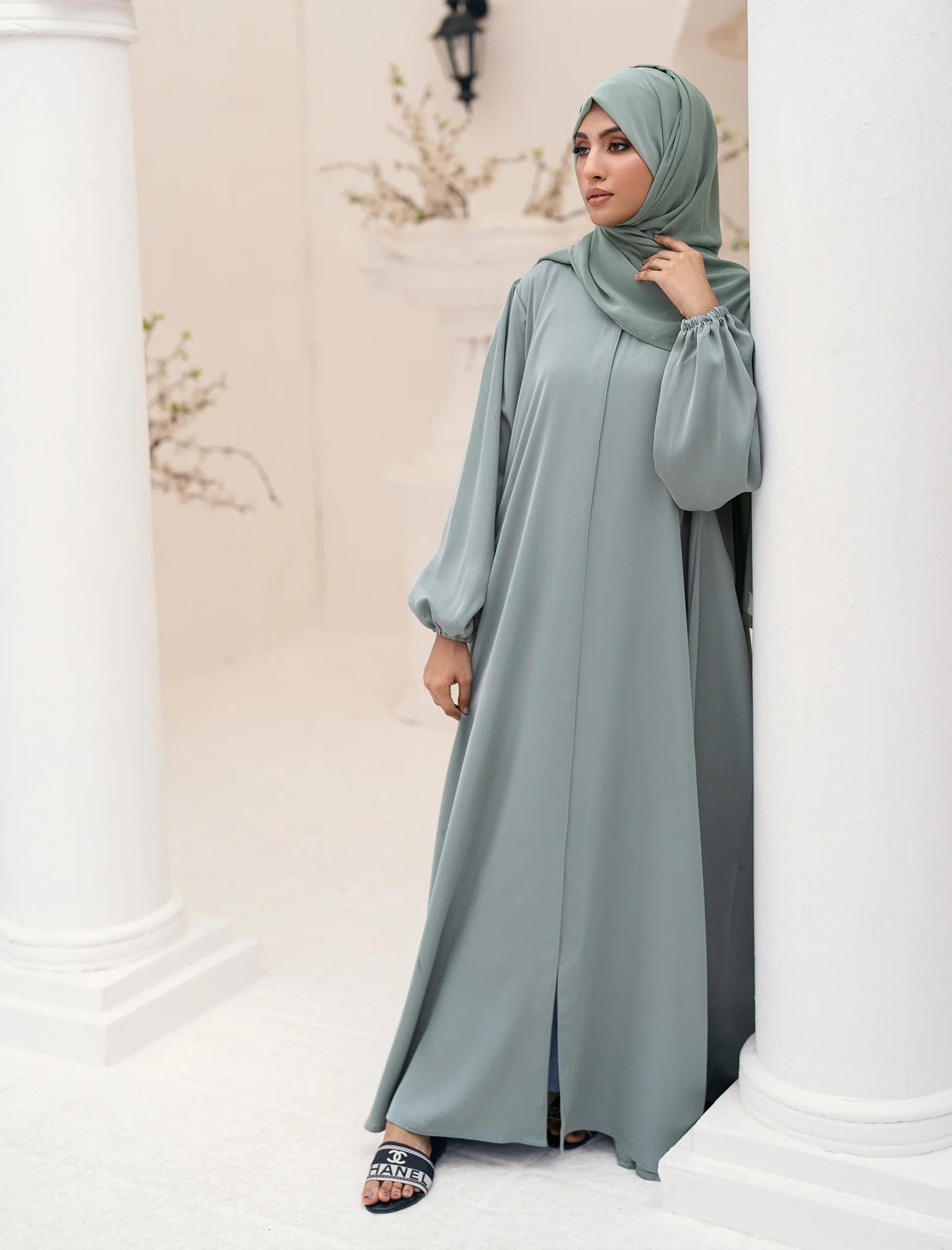 Dusty Mint Front Open Abaya