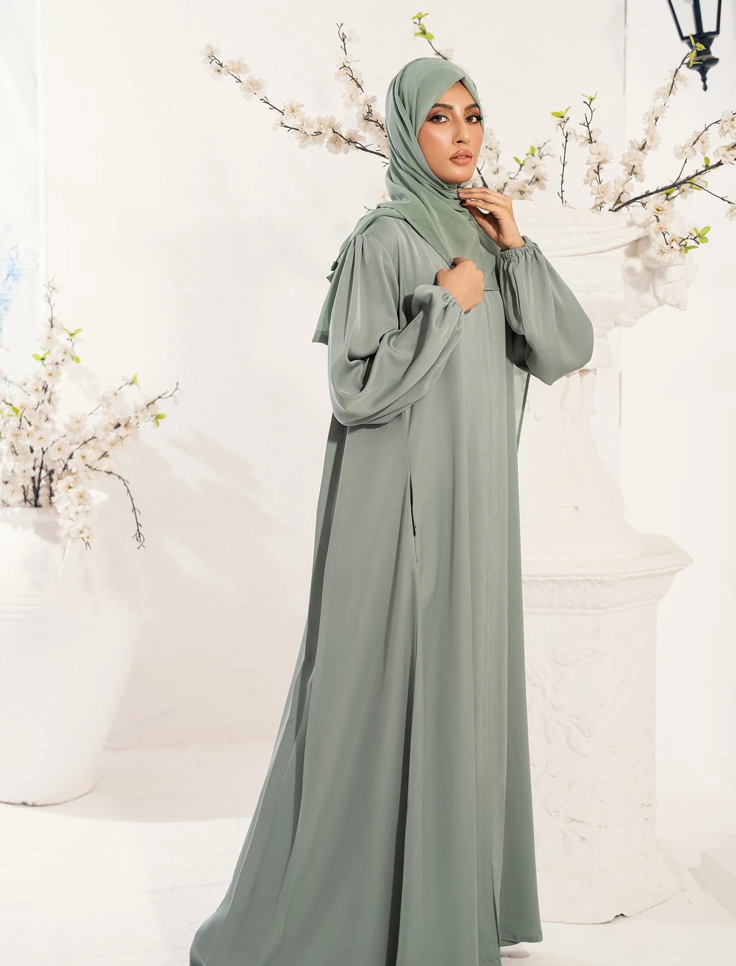 Dusty Mint Front Open Abaya