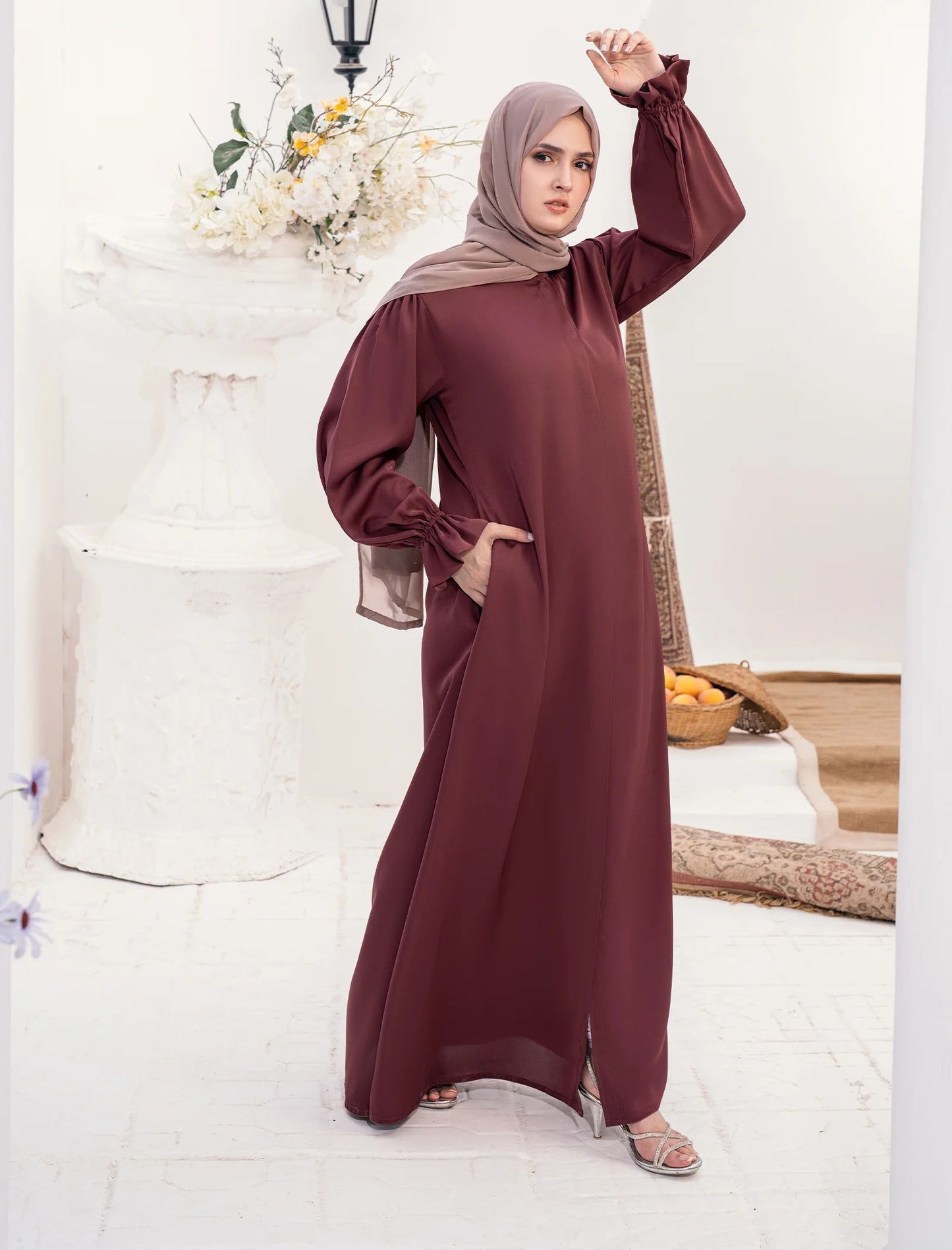 Dusty Maroon Kimono Abaya