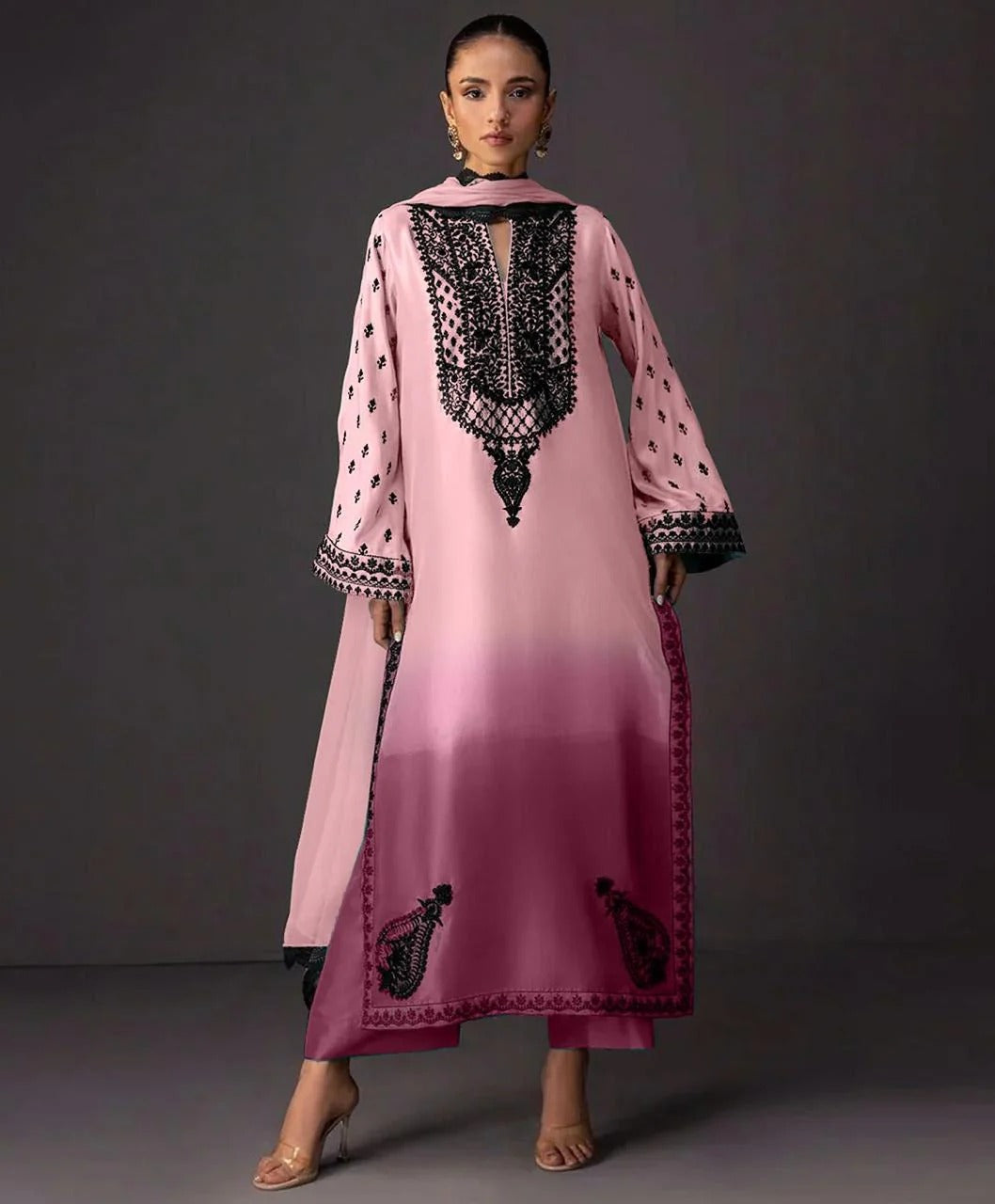 Dual Tone Charmuse Silk Shalwar Kameez Dress 3 Pcs Unstitched