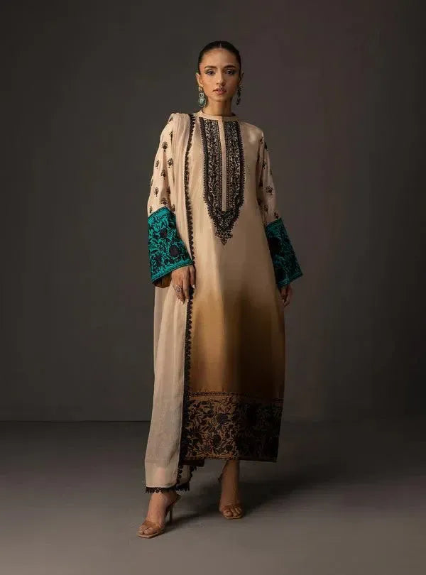 Two Tone Printed charmeuse Silk Shalwar Kameez 3 Pcs Unstitched Dress