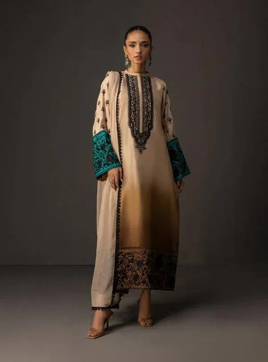 Two Tone Printed charmeuse Silk Shalwar Kameez 3 Pcs Unstitched Dress