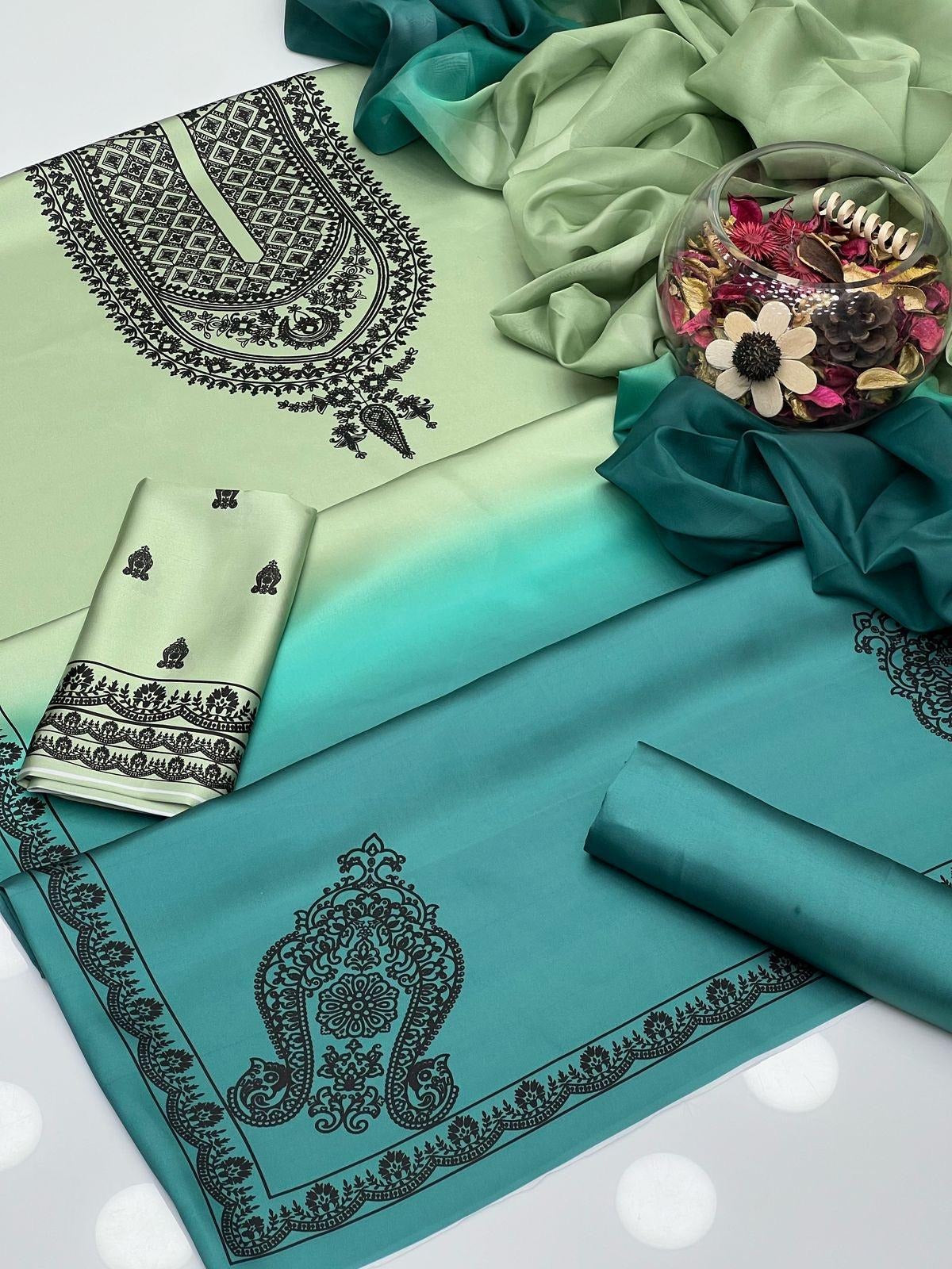 Dual Tone Charmuse Silk Shalwar Kameez Dress 3 Pcs Unstitched