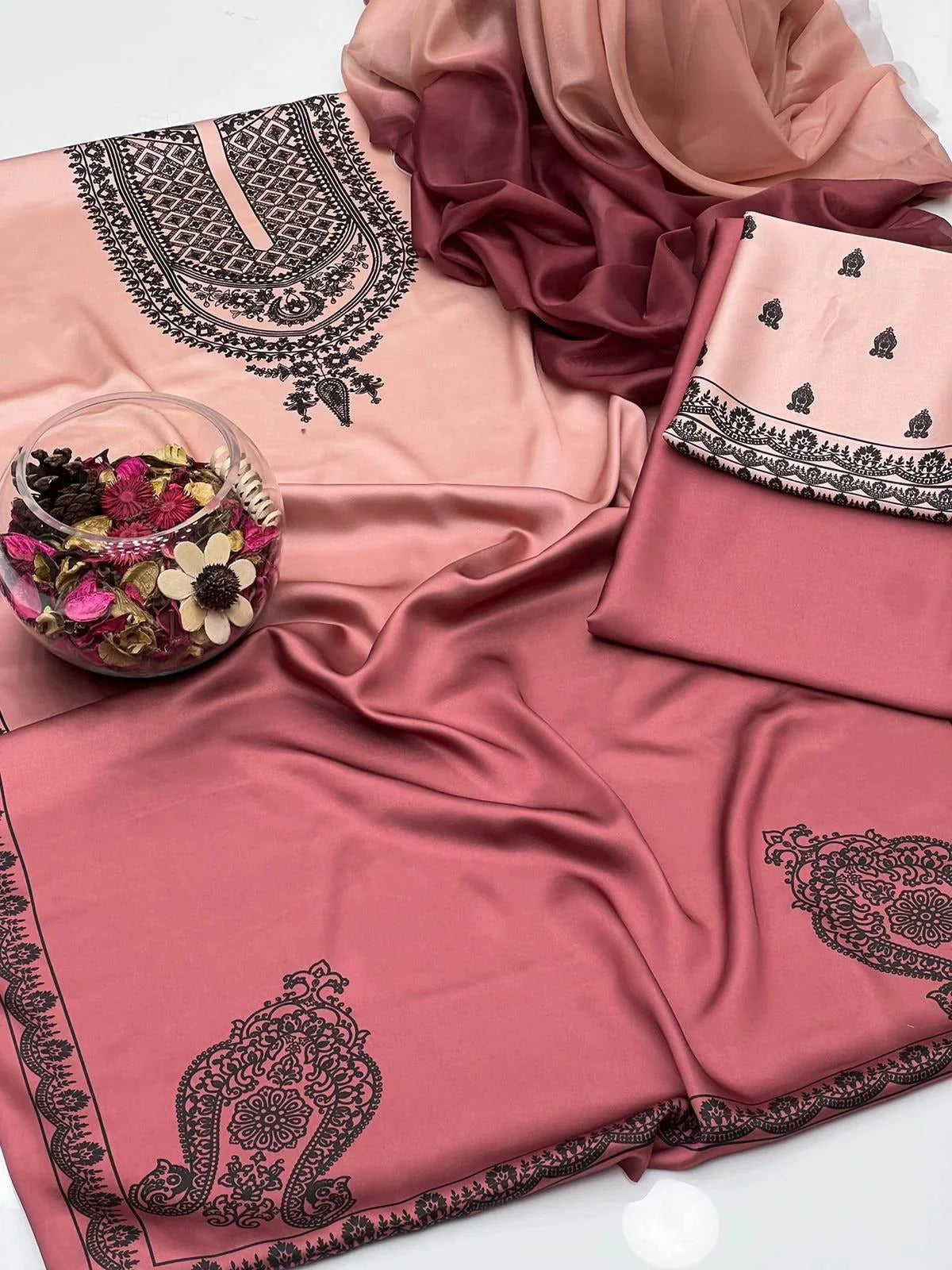 Dual Tone Charmuse Silk Shalwar Kameez Dress 3 Pcs Unstitched