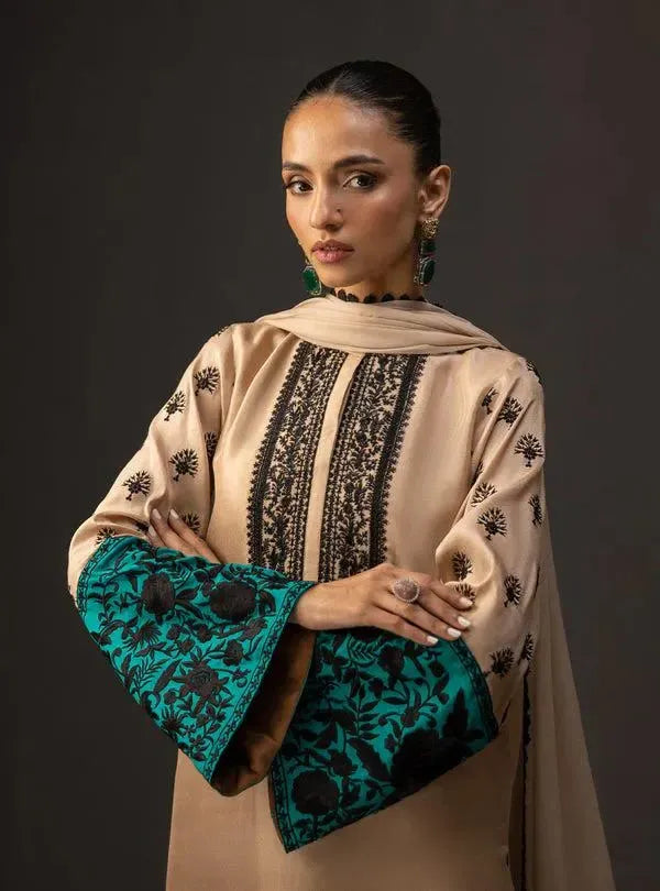 Two Tone Printed charmeuse Silk Shalwar Kameez 3 Pcs Unstitched Dress