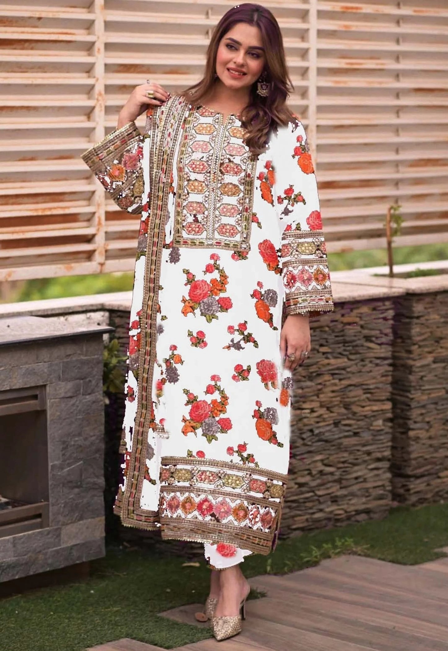 Floral Embroidered Shalwar Kameez 3 Pcs Unstitched suit – Viral Kareena Kapoor Dress