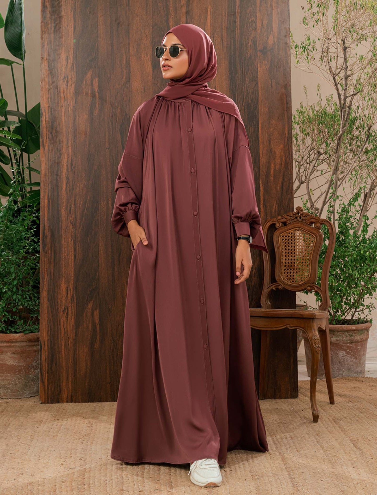 Deep Rose Modest Abaya Dress