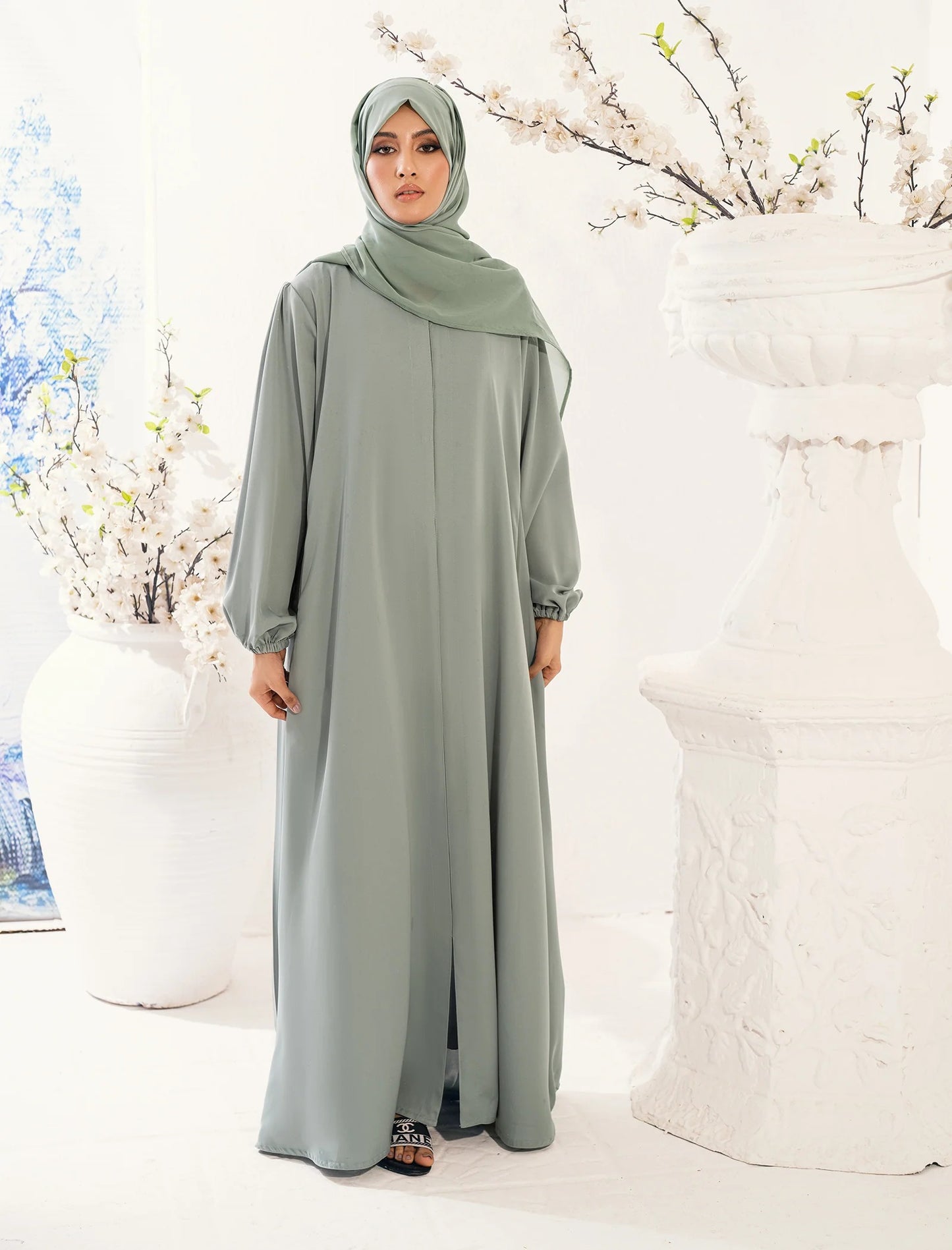 Dusty Mint Front Open Abaya
