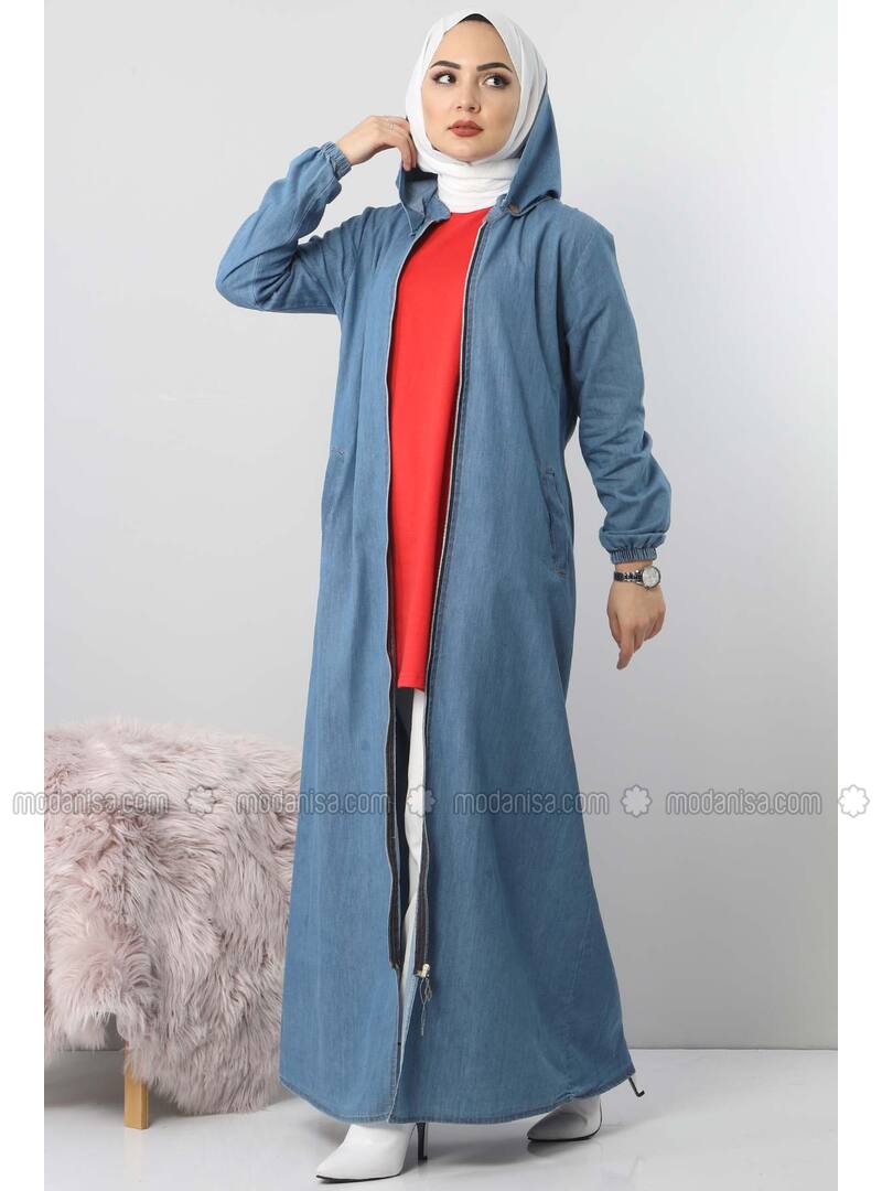 Denim Full Length Trench Coat Abaya Jilbab - ModestPath.com